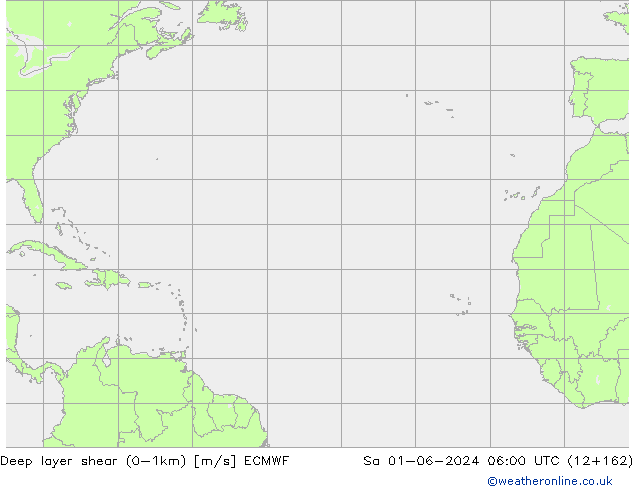 Deep layer shear (0-1km) ECMWF Sa 01.06.2024 06 UTC