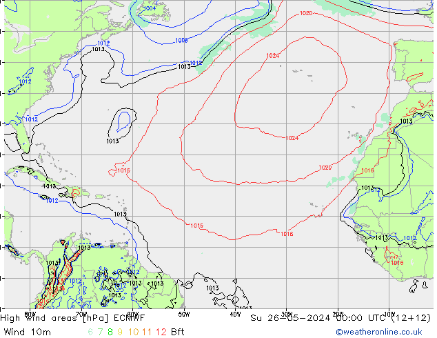 Izotacha ECMWF nie. 26.05.2024 00 UTC