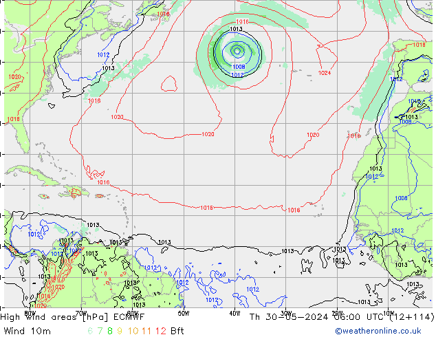 High wind areas ECMWF Th 30.05.2024 06 UTC