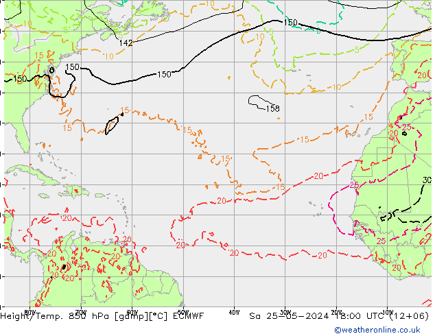 Height/Temp. 850 hPa ECMWF So 25.05.2024 18 UTC