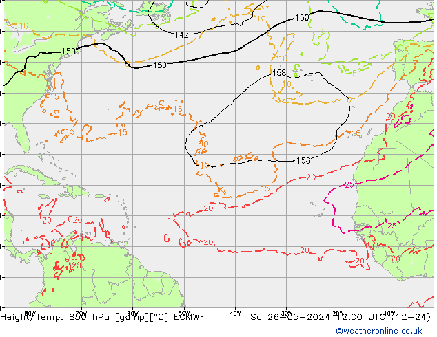 Z500/Rain (+SLP)/Z850 ECMWF dom 26.05.2024 12 UTC