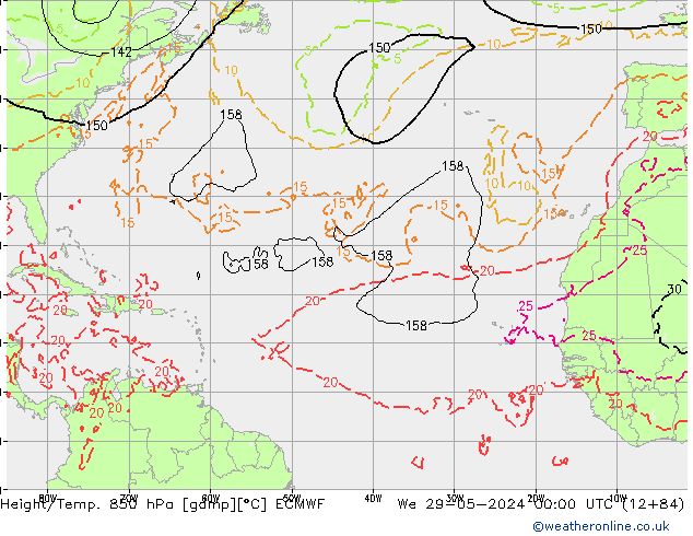 Z500/Rain (+SLP)/Z850 ECMWF Qua 29.05.2024 00 UTC