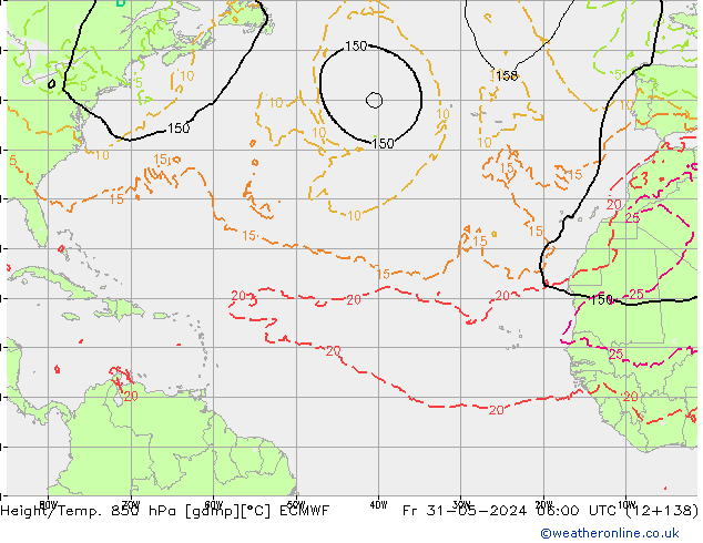 Géop./Temp. 850 hPa ECMWF ven 31.05.2024 06 UTC