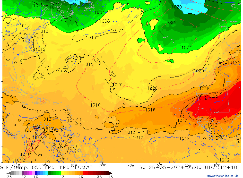 SLP/Temp. 850 hPa ECMWF Dom 26.05.2024 06 UTC