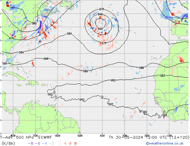 T-Adv. 500 hPa ECMWF Th 30.05.2024 12 UTC