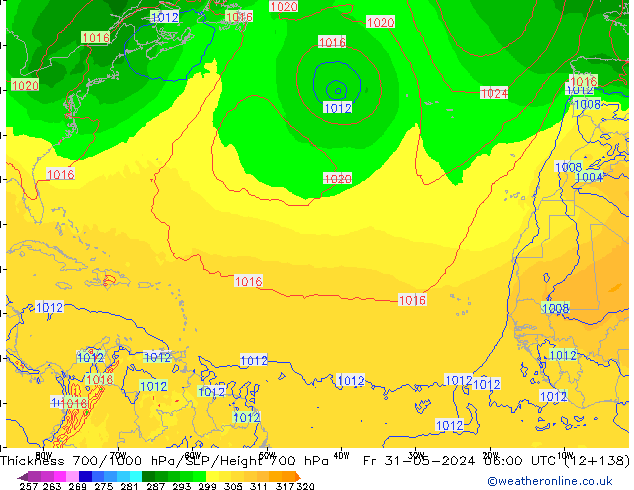 Thck 700-1000 hPa ECMWF ven 31.05.2024 06 UTC