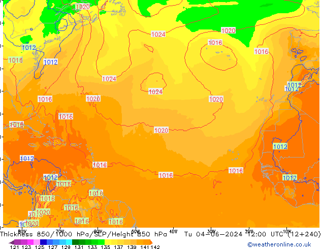 Thck 850-1000 гПа ECMWF вт 04.06.2024 12 UTC