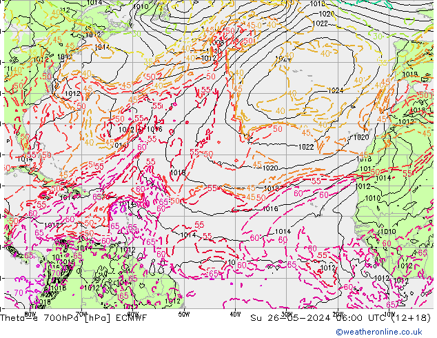 Theta-e 700hPa ECMWF zo 26.05.2024 06 UTC