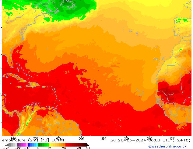 Sıcaklık Haritası (2m) ECMWF Paz 26.05.2024 06 UTC