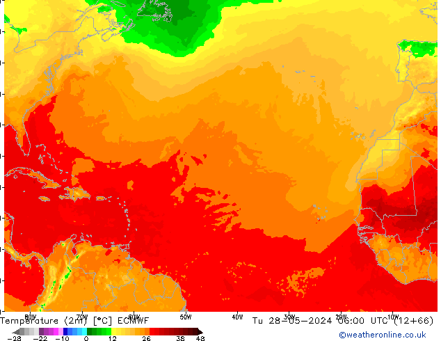 Temperature (2m) ECMWF Tu 28.05.2024 06 UTC