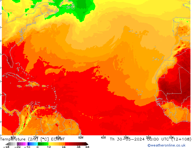 Temperature (2m) ECMWF Th 30.05.2024 00 UTC