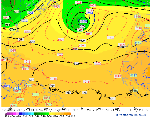 Thck 500-1000hPa ECMWF Qua 29.05.2024 12 UTC