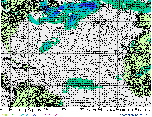 wiatr 850 hPa ECMWF nie. 26.05.2024 00 UTC