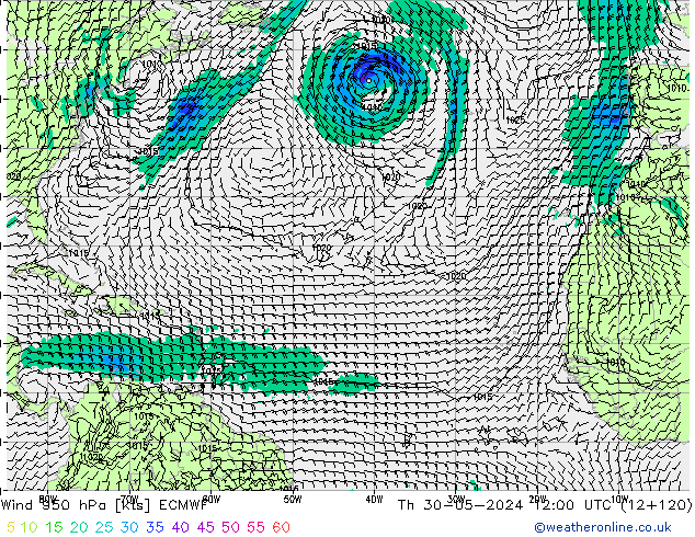 Viento 950 hPa ECMWF jue 30.05.2024 12 UTC