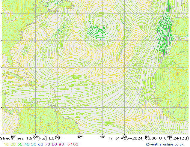 Linha de corrente 10m ECMWF Sex 31.05.2024 06 UTC