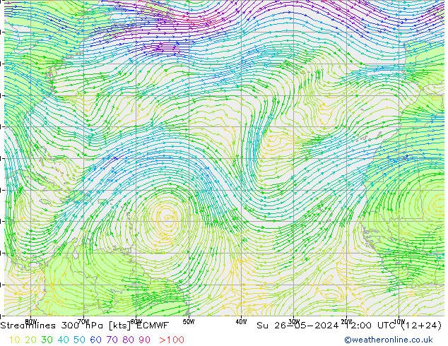 ветер 300 гПа ECMWF Вс 26.05.2024 12 UTC