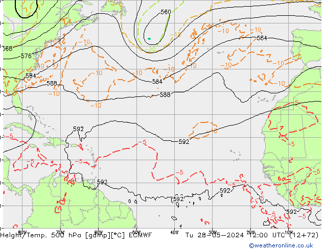 Z500/Rain (+SLP)/Z850 ECMWF wto. 28.05.2024 12 UTC