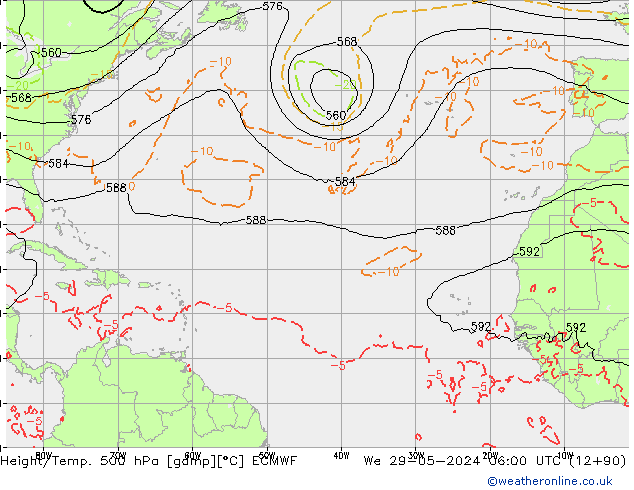 Height/Temp. 500 hPa ECMWF Qua 29.05.2024 06 UTC