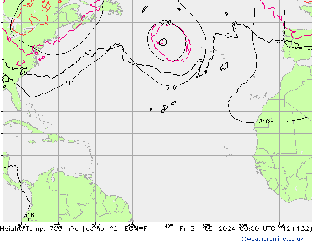 Géop./Temp. 700 hPa ECMWF ven 31.05.2024 00 UTC