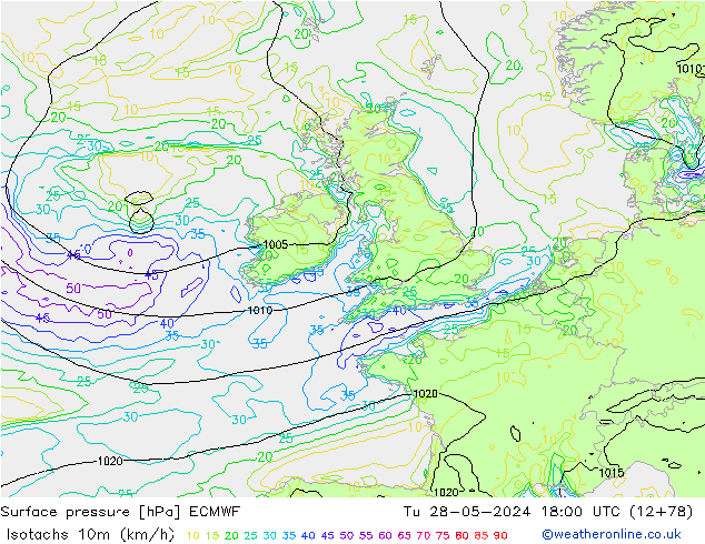 Isotachs (kph) ECMWF Ter 28.05.2024 18 UTC