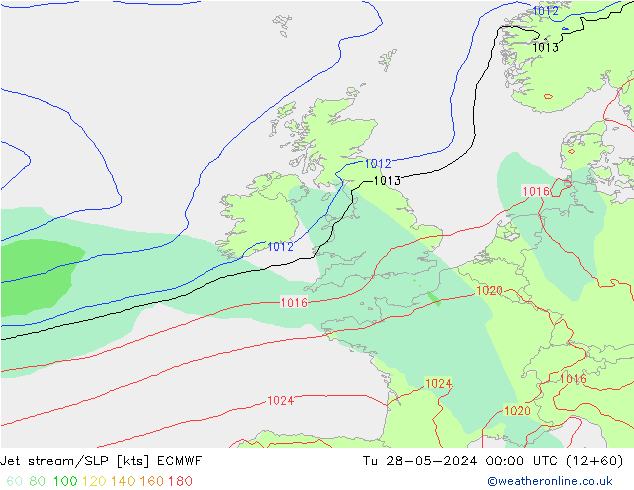 Jet stream/SLP ECMWF Tu 28.05.2024 00 UTC