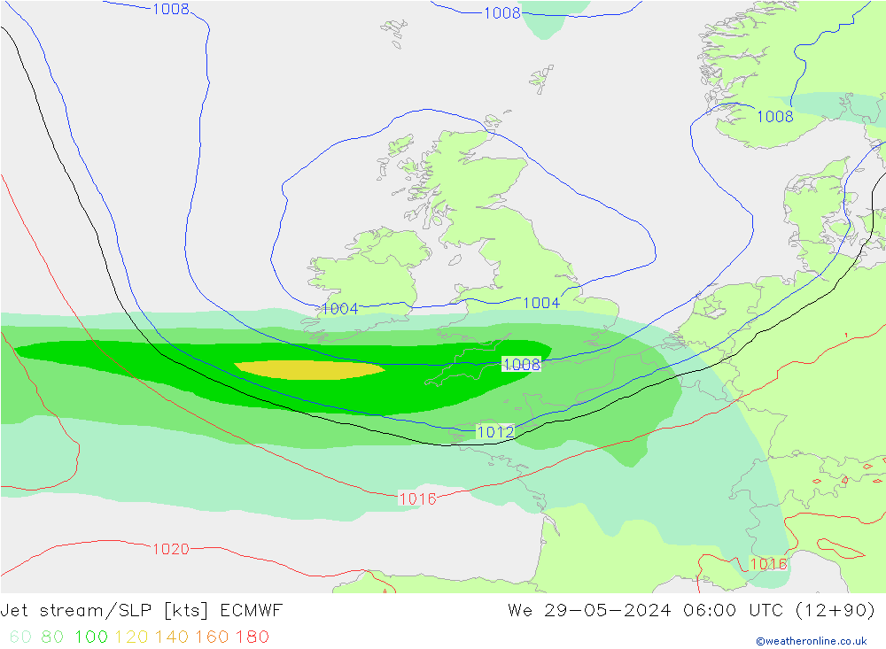 Jet stream ECMWF Qua 29.05.2024 06 UTC