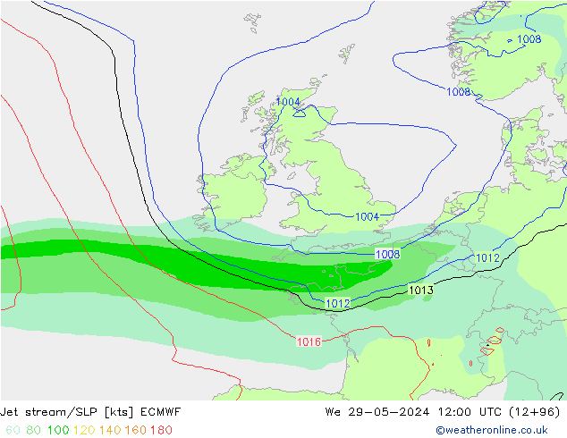 Prąd strumieniowy ECMWF śro. 29.05.2024 12 UTC