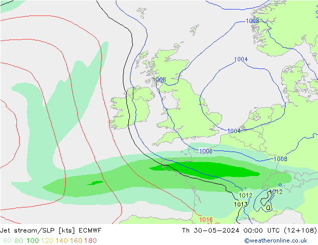 Straalstroom/SLP ECMWF do 30.05.2024 00 UTC