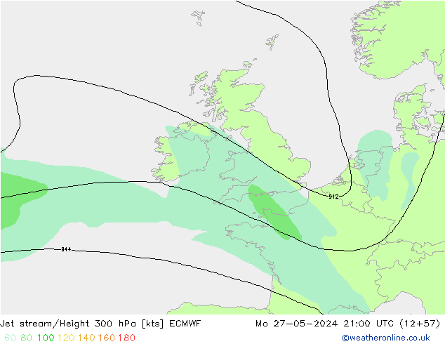 Jet stream/Height 300 hPa ECMWF Po 27.05.2024 21 UTC