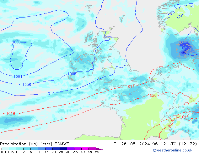 Z500/Rain (+SLP)/Z850 ECMWF Tu 28.05.2024 12 UTC