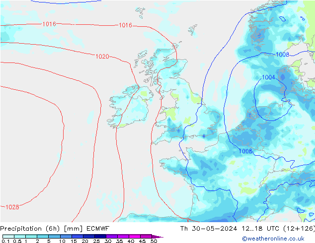 Precipitation (6h) ECMWF Th 30.05.2024 18 UTC