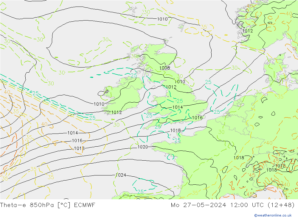 Theta-e 850hPa ECMWF  27.05.2024 12 UTC