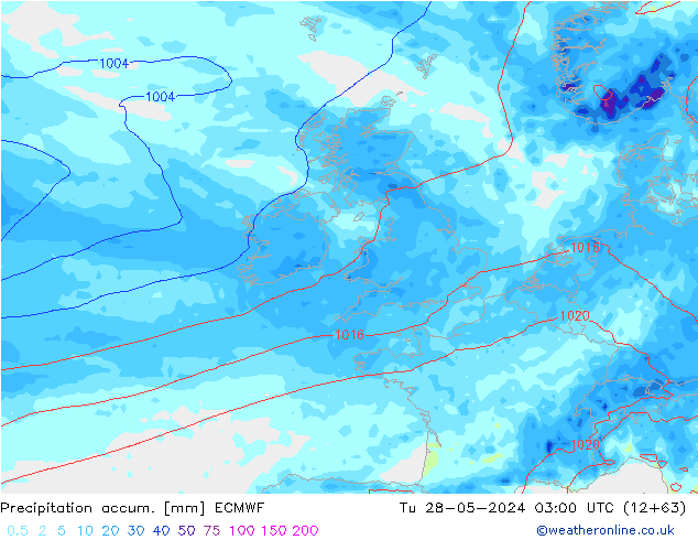 Precipitation accum. ECMWF Tu 28.05.2024 03 UTC