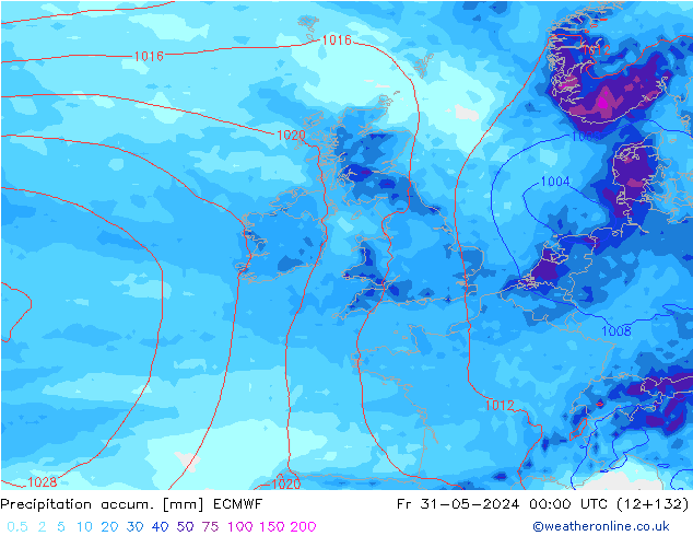 Precipitation accum. ECMWF Fr 31.05.2024 00 UTC