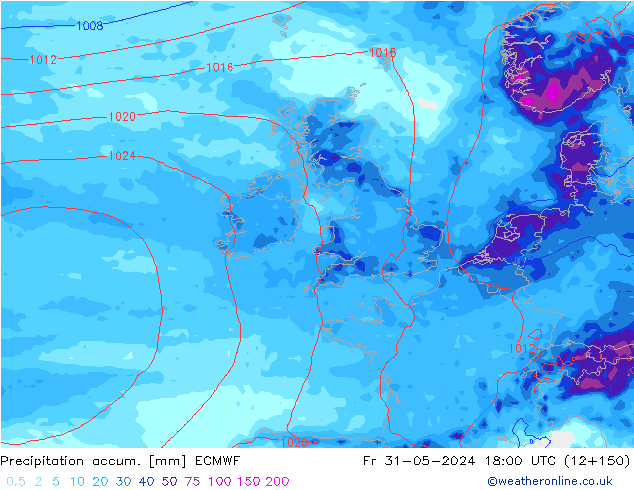 Precipitation accum. ECMWF ven 31.05.2024 18 UTC