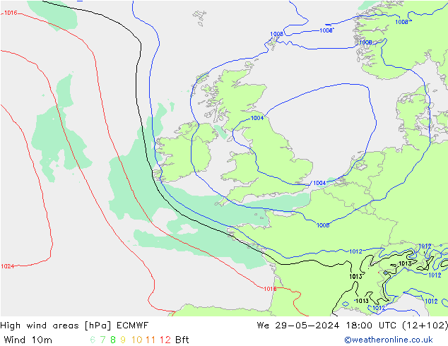 High wind areas ECMWF Qua 29.05.2024 18 UTC