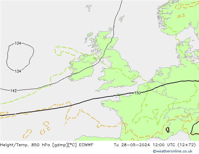 Z500/Rain (+SLP)/Z850 ECMWF Tu 28.05.2024 12 UTC