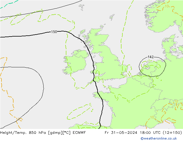 Height/Temp. 850 гПа ECMWF пт 31.05.2024 18 UTC