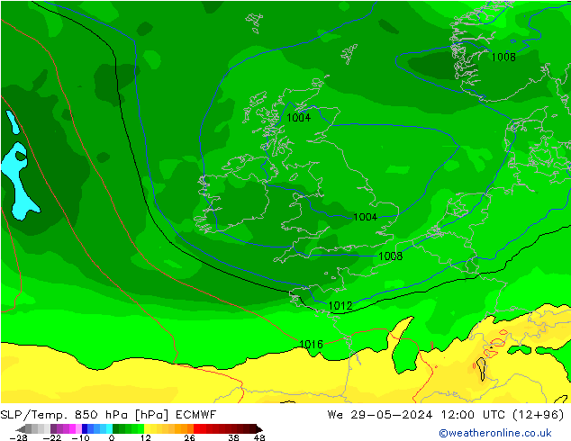 SLP/Temp. 850 hPa ECMWF wo 29.05.2024 12 UTC