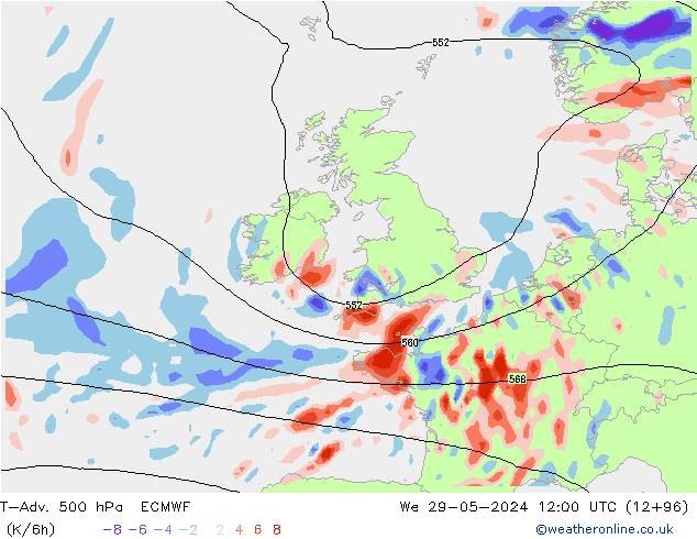 T-Adv. 500 hPa ECMWF Qua 29.05.2024 12 UTC