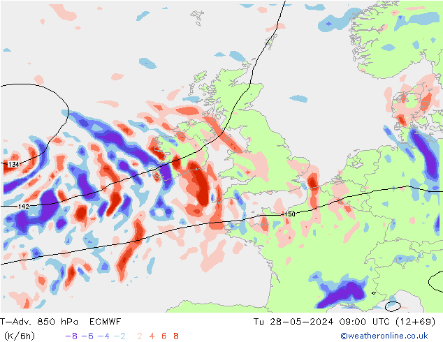 T-Adv. 850 hPa ECMWF Di 28.05.2024 09 UTC