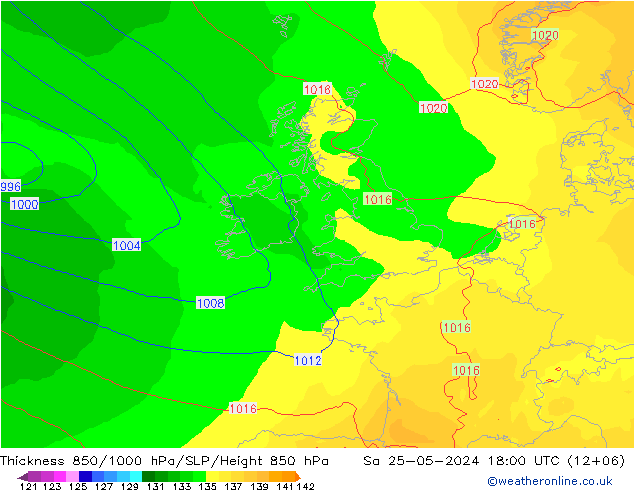 Thck 850-1000 hPa ECMWF Sáb 25.05.2024 18 UTC