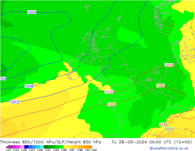 Thck 850-1000 hPa ECMWF wto. 28.05.2024 06 UTC