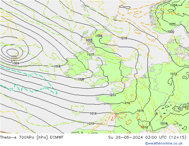 Theta-e 700hPa ECMWF  26.05.2024 03 UTC