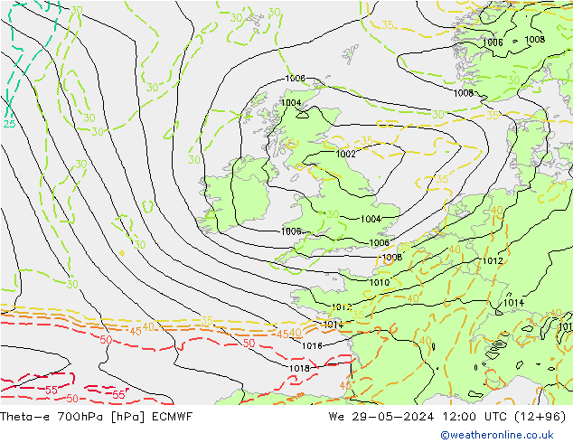 Theta-e 700hPa ECMWF Qua 29.05.2024 12 UTC