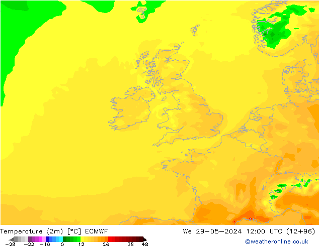 Sıcaklık Haritası (2m) ECMWF Çar 29.05.2024 12 UTC