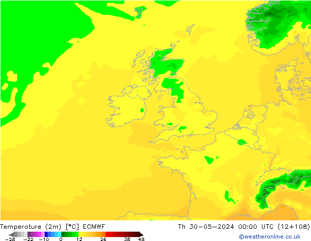 Temperatuurkaart (2m) ECMWF do 30.05.2024 00 UTC