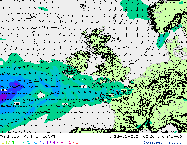 Wind 850 hPa ECMWF di 28.05.2024 00 UTC