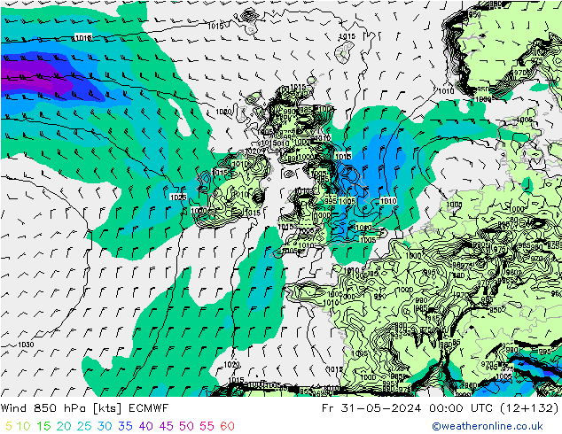 Wind 850 hPa ECMWF Fr 31.05.2024 00 UTC