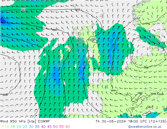 Wind 950 hPa ECMWF Th 30.05.2024 18 UTC